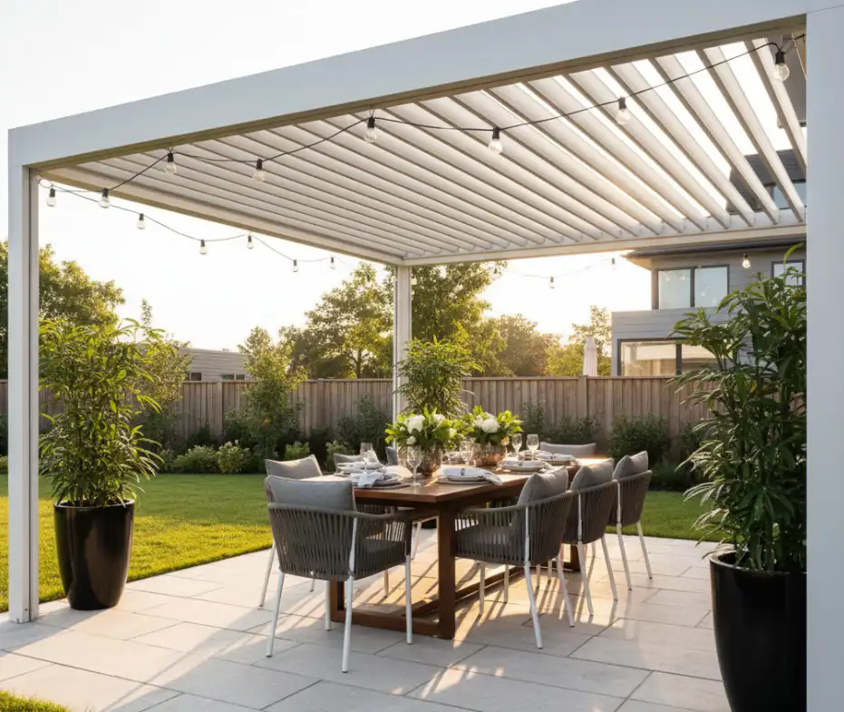  Louvered pergola with outdoor dining